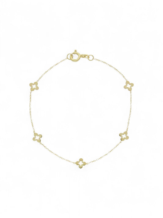Flower & Fine Chain Bracelet in 9ct Yellow Gold
