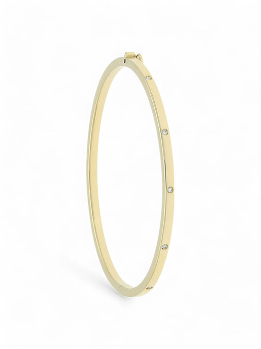 Diamond Round Brilliant Rubover Hinged Bangle in 9ct Yellow Gold