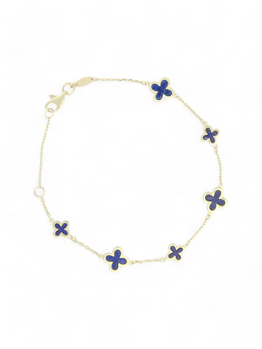Lapis Six Flower Bracelet in 9ct Yellow Gold