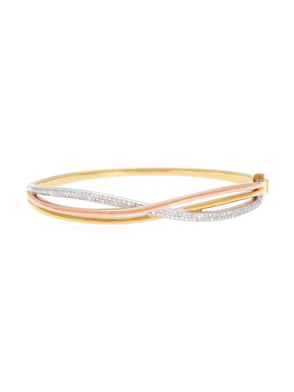 Diamond Twist Bangle with 0.69ct of Round Brilliant Diamonds in 18ct Yellow, White & Rose Gold