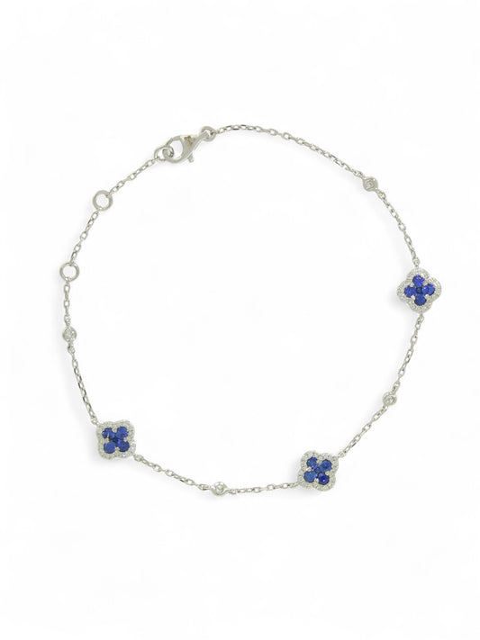 Sapphire & Diamond Three Flower Halo Bracelet in 18ct White Gold