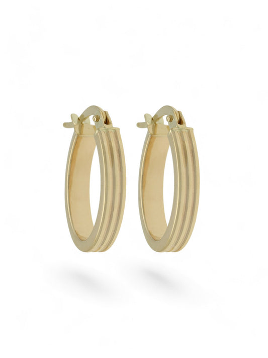 Oval Ribbed Hoop Earrings in 9ct Yellow Gold