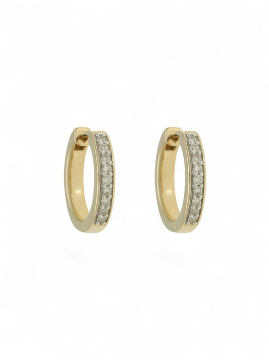 Diamond Channel Set Small Hoop Earrings 0.14ct in 9ct Yellow Gold