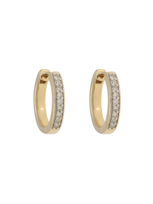 Diamond Huggie Hoop Earrings with 0.14ct of Round Brilliant Diamonds in 9ct Yellow & White Gold