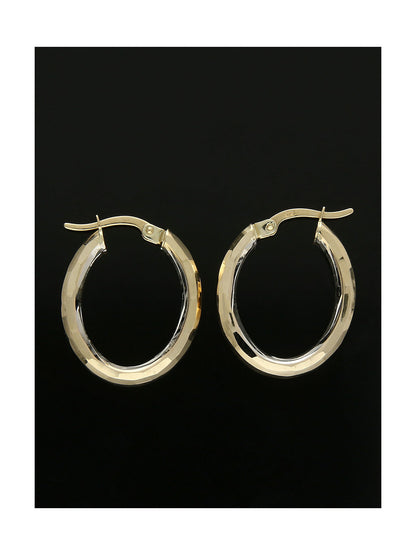 Patterned Oval Hoop Earrings in 9ct Yellow Gold