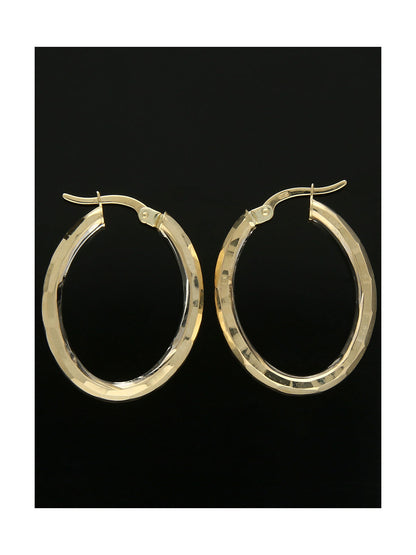 Patterned Oval Hoop Earrings in 9ct Yellow Gold