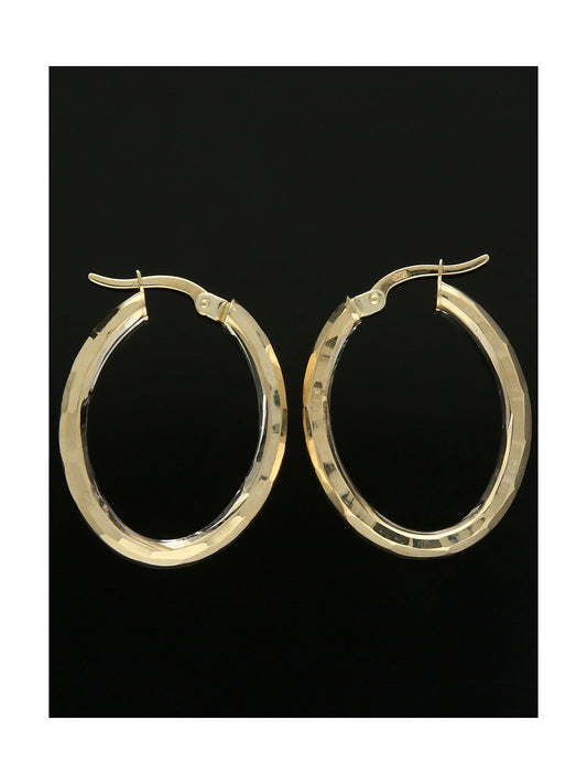 Patterned Oval Hoop Earrings in 9ct Yellow Gold