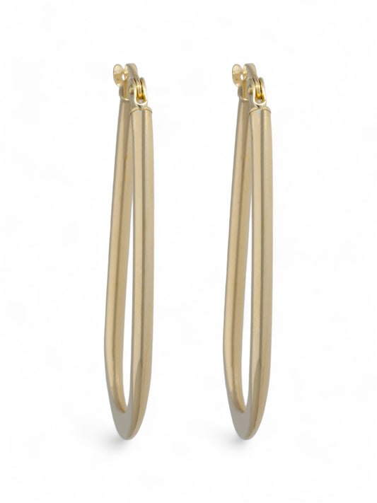 Racetrack Oval Thin Hoop Earrings in 9ct Yellow Gold