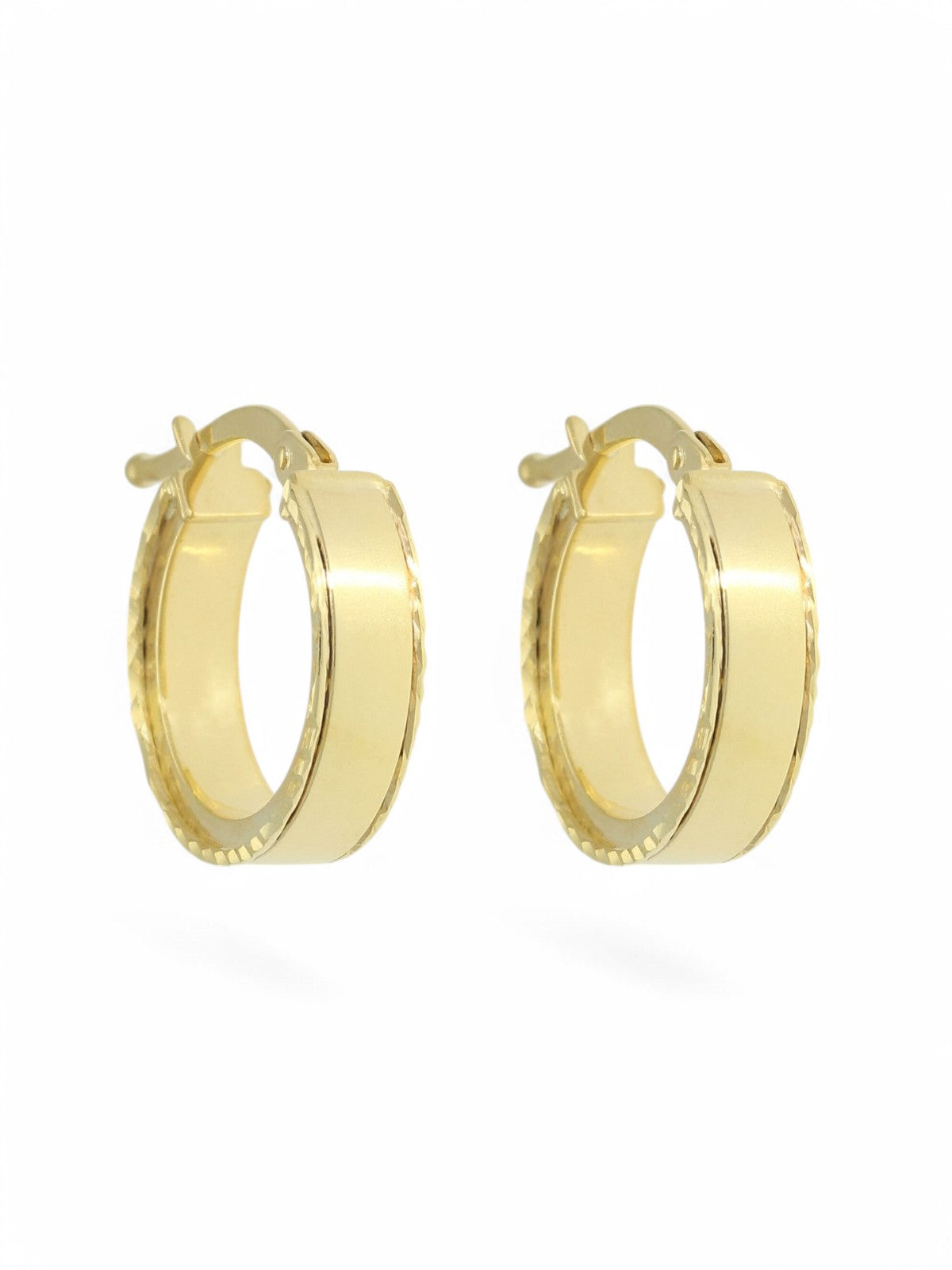 9ct Yellow Gold Hoop Earrings 13mm with Polished & Patterned Finish