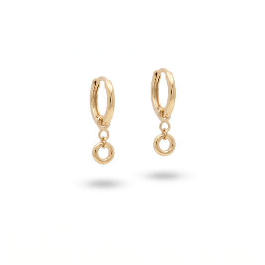 9ct Yellow Gold Hoop Earrings 16mm with Detachable Circle Drop