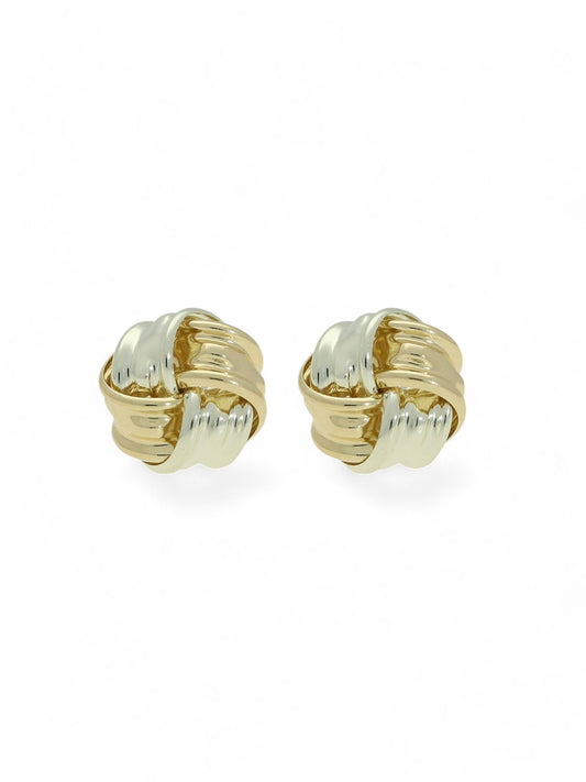 Polished Two-Tone Ribbon Knot Stud Earrings in 9ct Yellow & White Gold