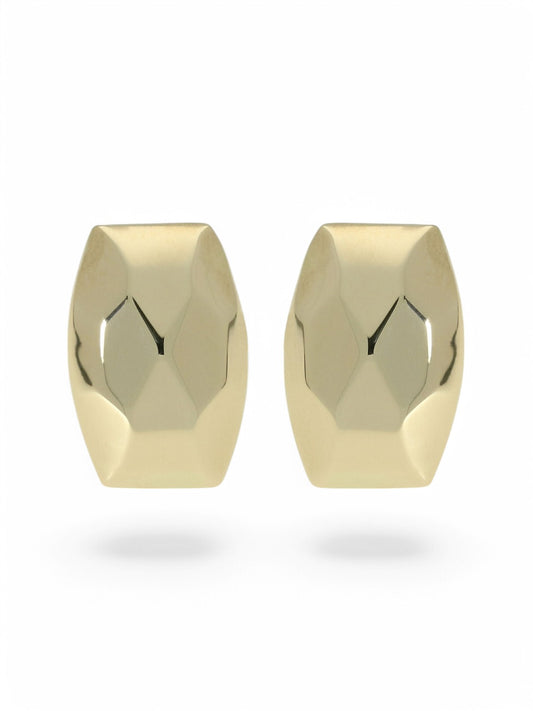 Facetted TV Shape Hollow Stud Earrings 12x8.5mm in 9ct Yellow Gold