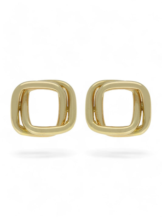 Double Square Abstract Stud Earrings 19x17mm in 9ct Yellow Gold