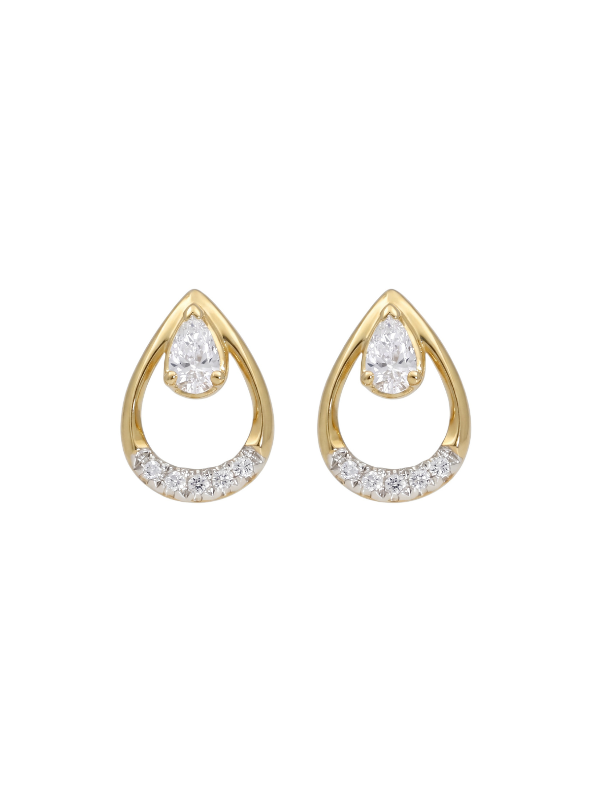 Diamond Teardrop Stud Earrings with 0.20ct of Pear & Round Brilliant Diamonds in 9ct Yellow Gold