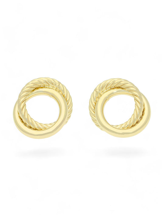 Rope Patterned Link Hoop Stud Earrings in 9ct Yellow Gold