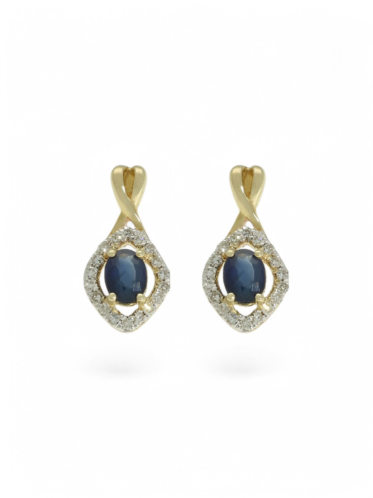 Sapphire & Diamond Oval Halo Stud Earrings in 9ct Yellow Gold