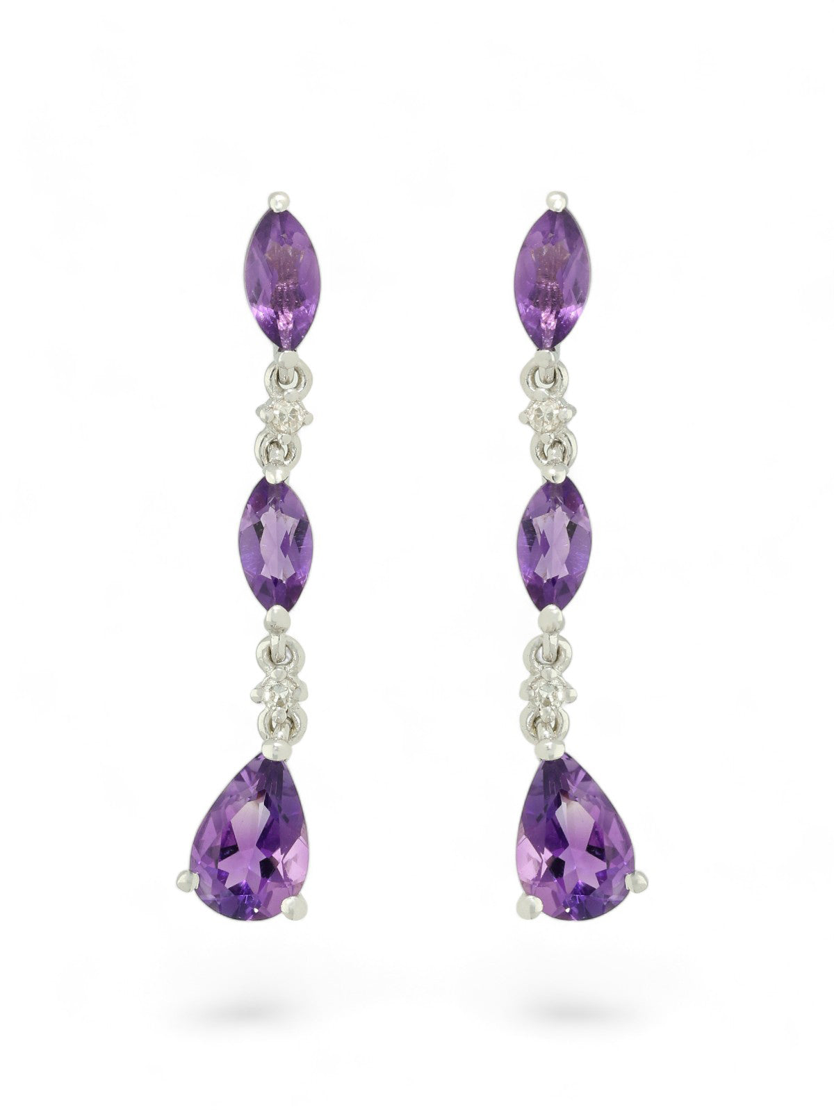 Amethyst & Diamond Marquise Drop Earrings in 9ct White Gold