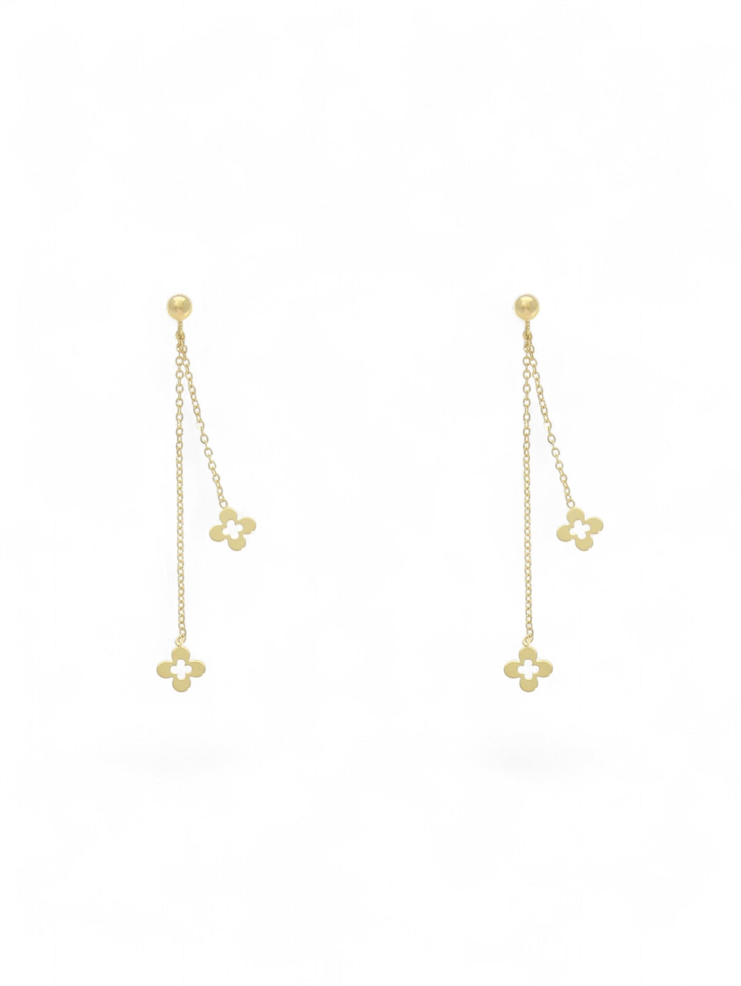 Flower & Chain Double Drop Earrings in 9ct Yellow Gold