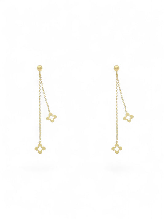 Flower & Chain Double Drop Earrings in 9ct Yellow Gold