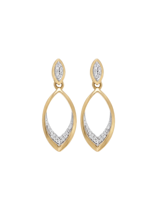 Diamond Marquise Drop Earrings with 0.08ct of Round Brilliant Diamonds in 9ct Yellow Gold