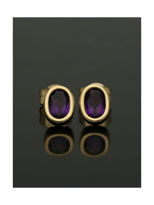 Amethyst Oval Stud Earrings in 9ct Yellow Gold