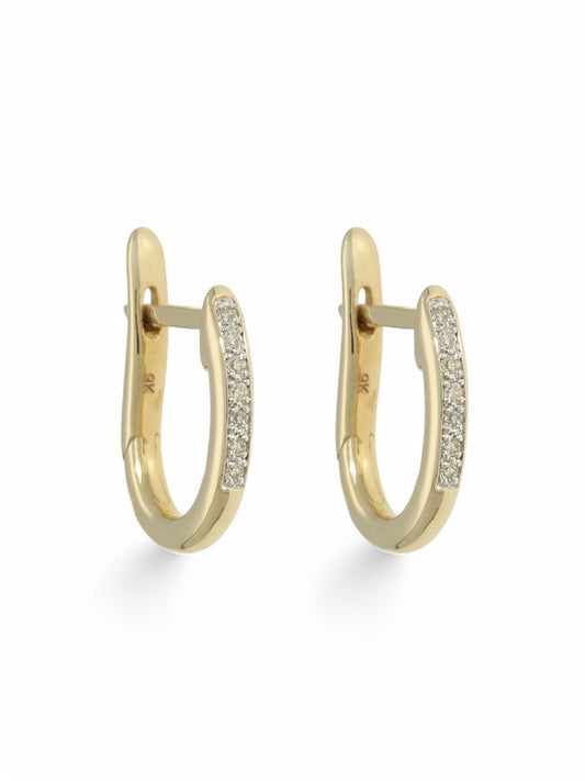 Diamond Small Oval Huggie Hoop Earrings in 9ct Yellow Gold