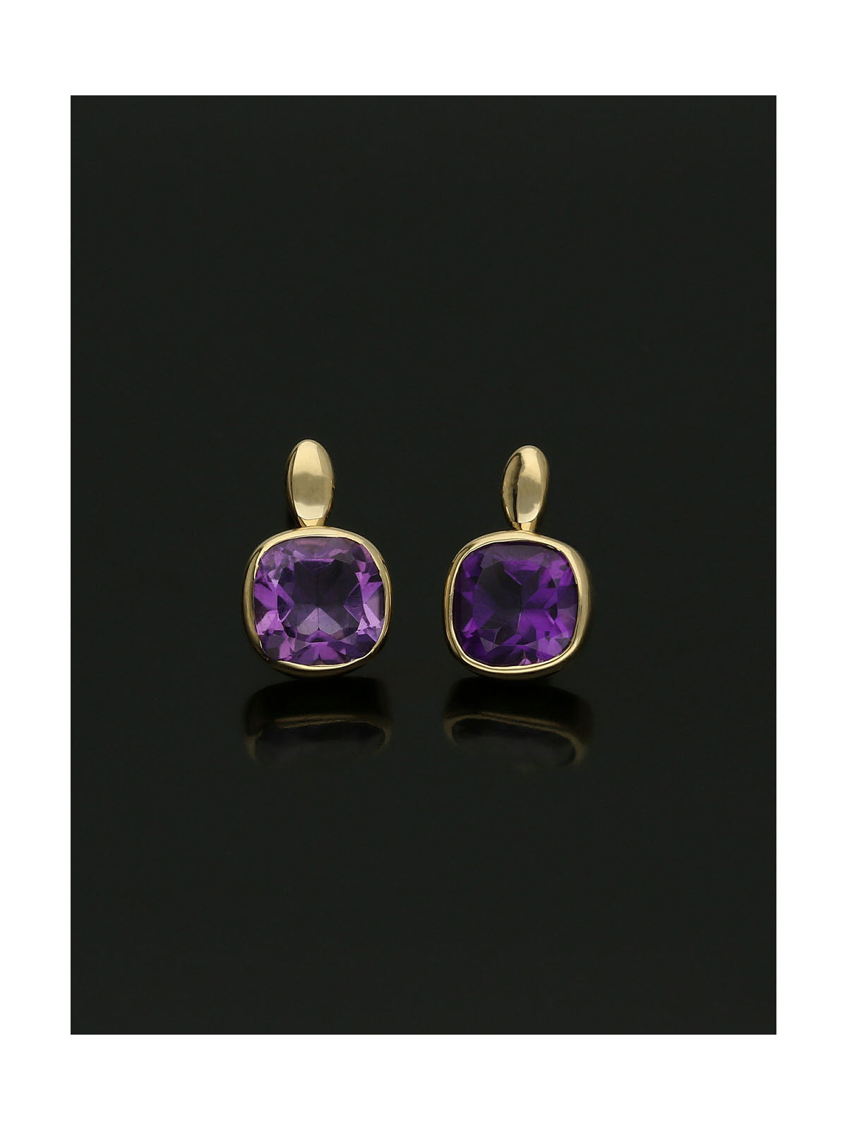 Amethyst Cushion Stud Earrings in 9ct Yellow Gold