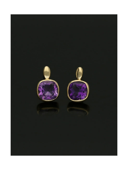 Amethyst Cushion Stud Earrings in 9ct Yellow Gold