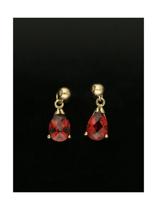 Garnet Multi-Faceted Pear Drop Earrings in 9ct Yellow Gold