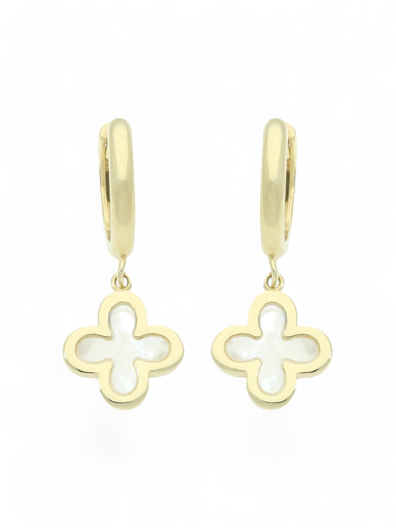 Mother of Pearl Flower Motif Drop Earrings in 9ct Yellow Gold