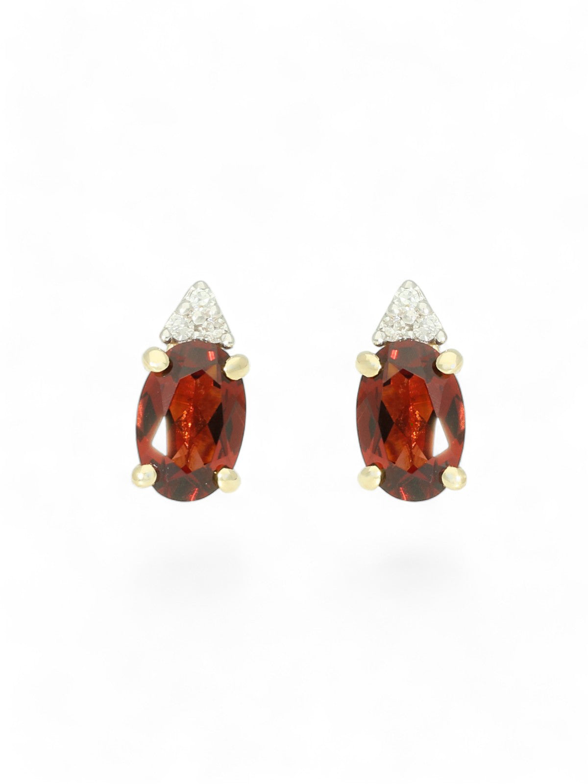 Garnet & Diamond Oval Stud Earrings in 9ct Yellow Gold