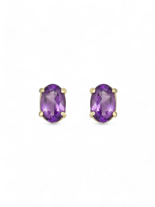 Amethyst Oval Cut Single Stone Earrings in 9ct Yellow Gold