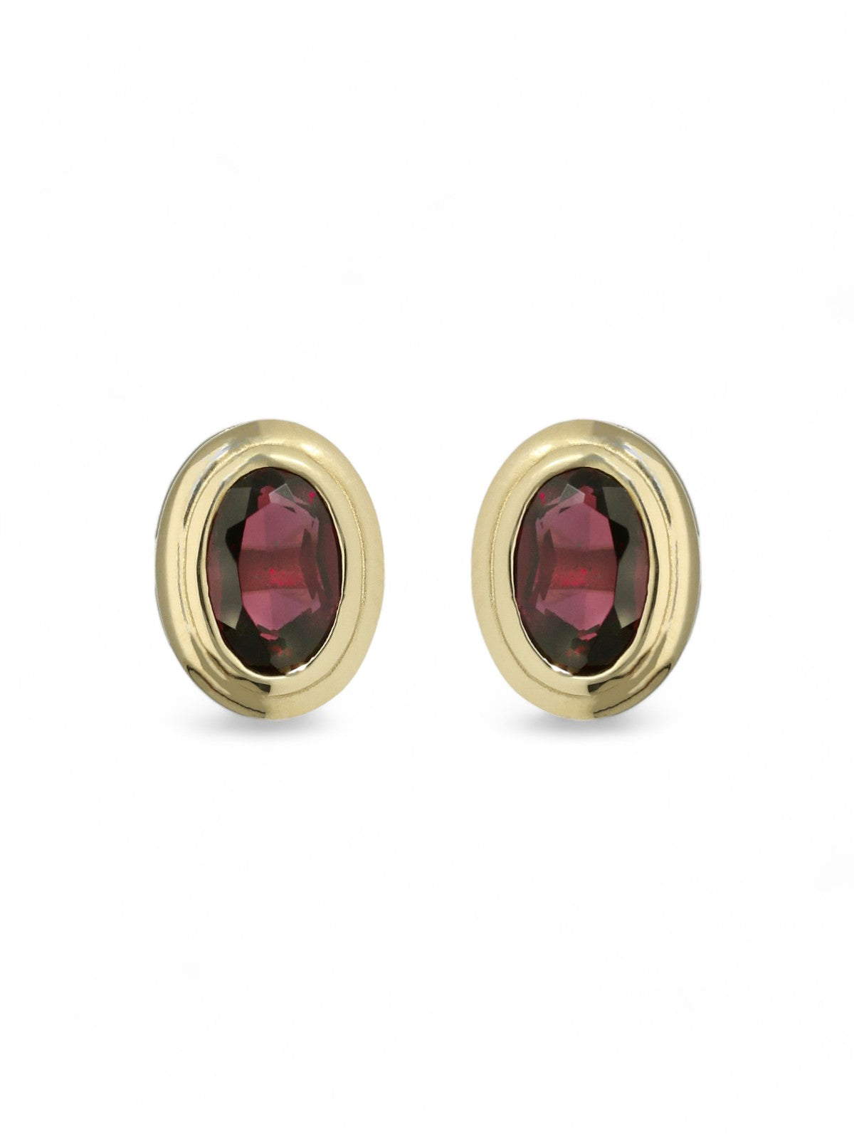 Garnet Oval Cut Single Stone Earrings in 9ct Yellow Gold