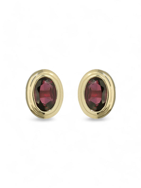 Garnet Oval Cut Single Stone Earrings in 9ct Yellow Gold