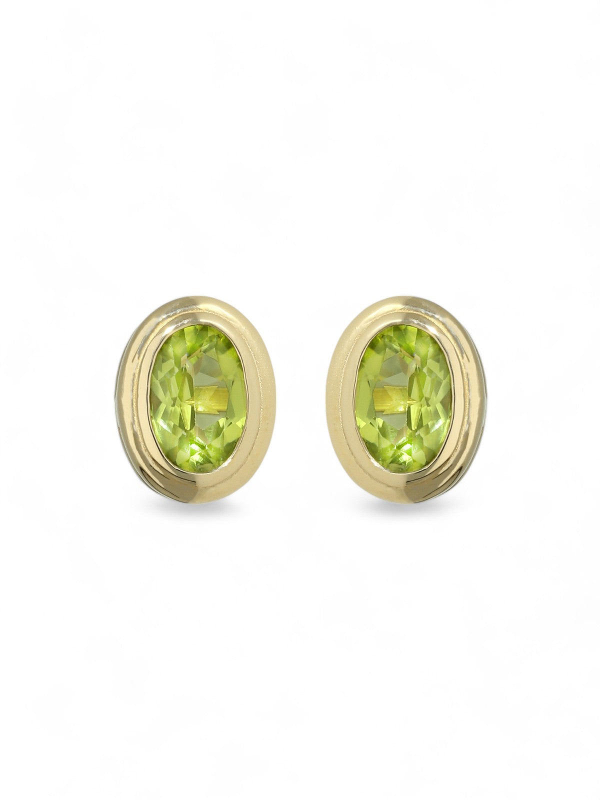 Peridot Oval Cut Single Stone Earrings in 9ct Yellow Gold