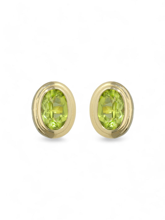 Peridot Oval Cut Single Stone Earrings in 9ct Yellow Gold