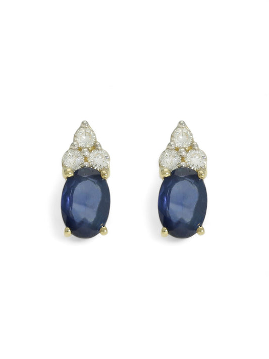 Sapphire & Diamond Oval Cluster Stud Earrings in 9ct Yellow Gold