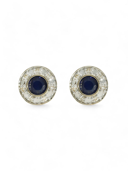 Sapphire & Diamond Cluster Stud Earrings in 9ct Yellow and White Gold