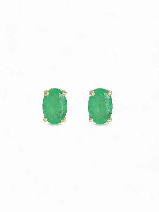 Emerald Oval Stud Earrings in 9ct Yellow Gold