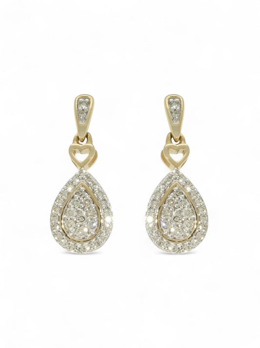 Diamond Pave Set Tear Drop Earrings in 9ct Yellow Gold