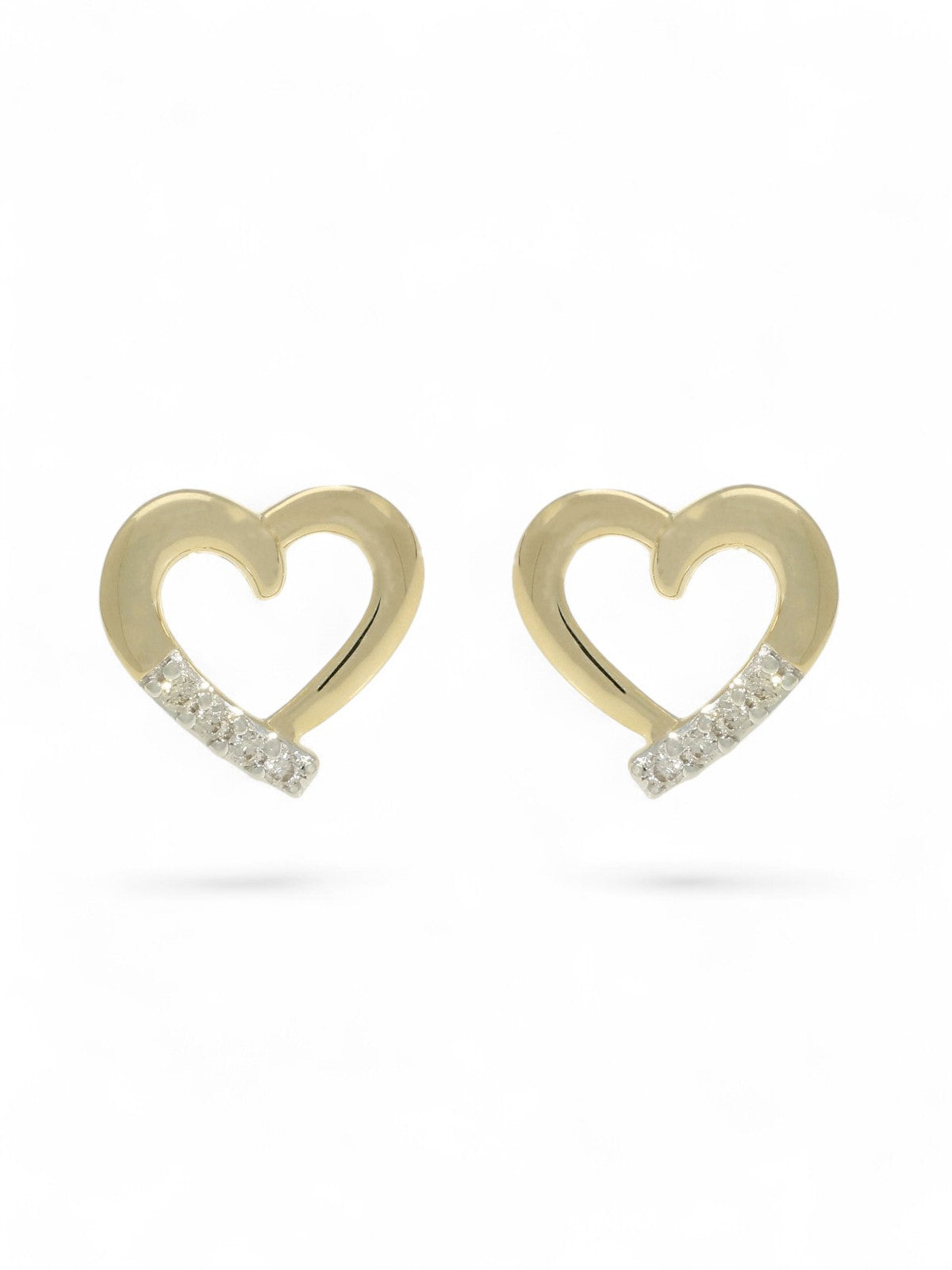 Diamond Heart Stud Earrings in 9ct Yellow Gold