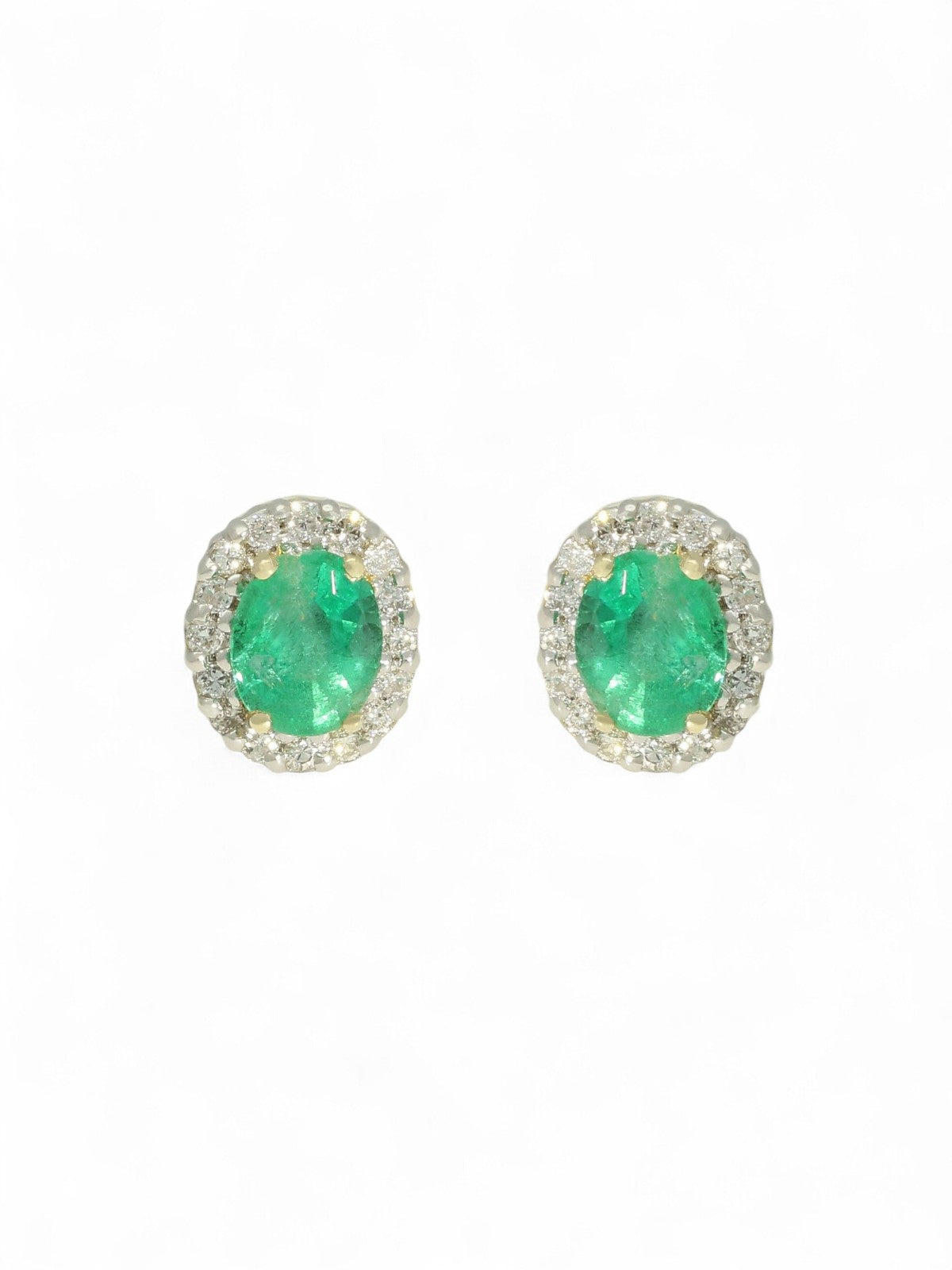 Emerald & Diamond Oval Halo Stud Earrings in 9ct Yellow Gold