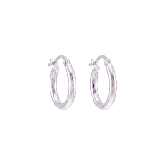 9ct White Gold Hoop Earrings 14mm