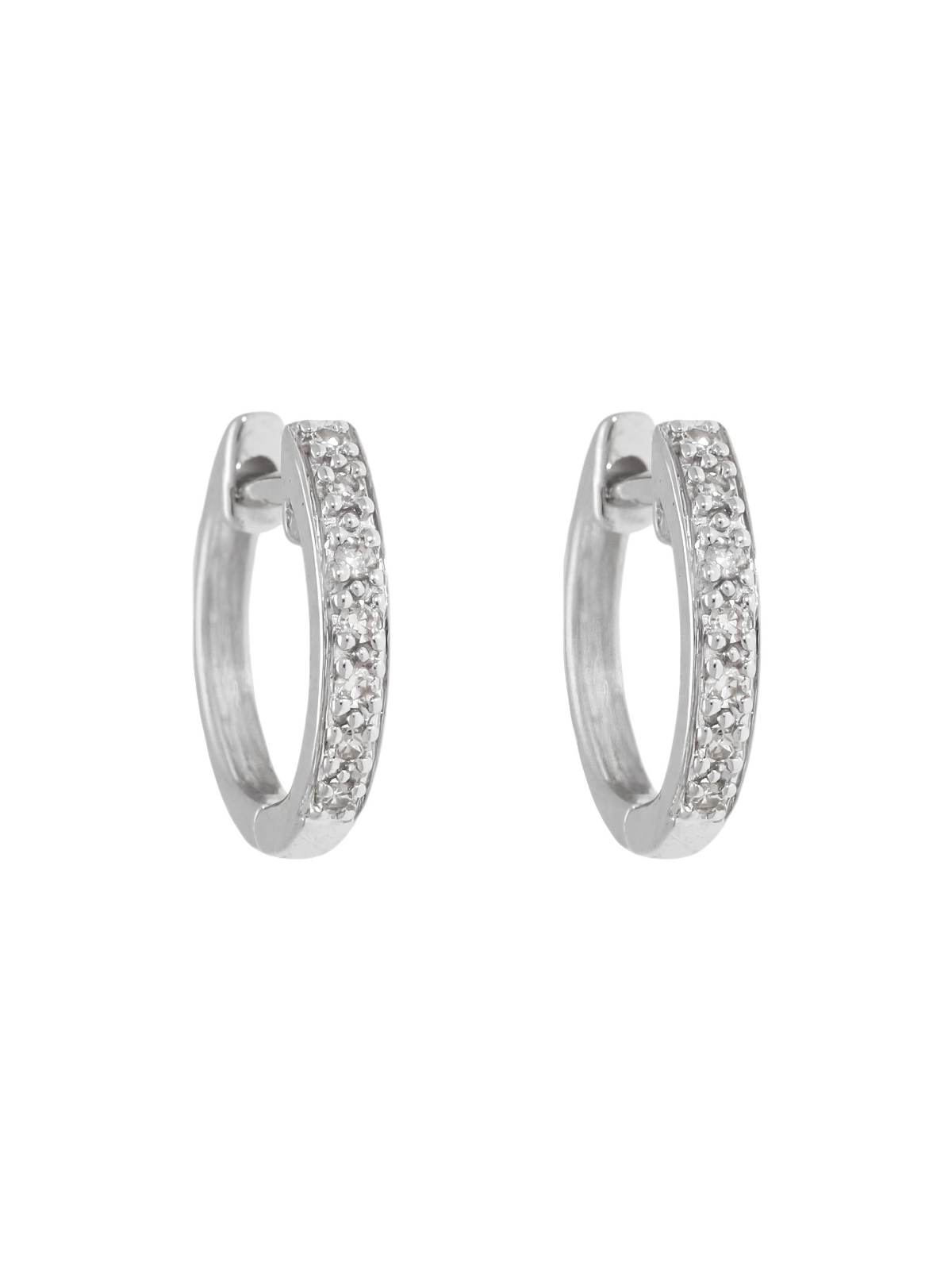 Diamond Huggie Hoop Earrings with 0.07ct of Round Brilliant Diamonds in 9ct White Gold