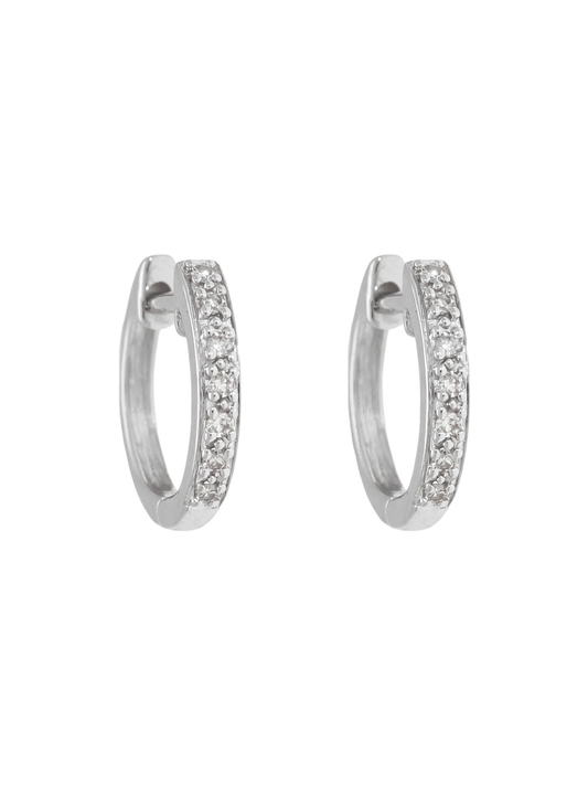 Diamond Huggie Hoop Earrings with 0.07ct of Round Brilliant Diamonds in 9ct White Gold