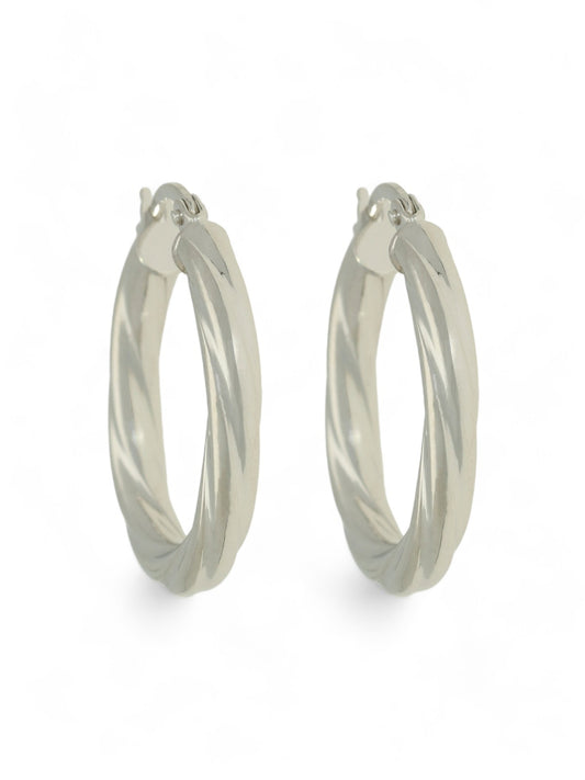 Twist Round 20mm Hoop Earrings in 9ct White Gold