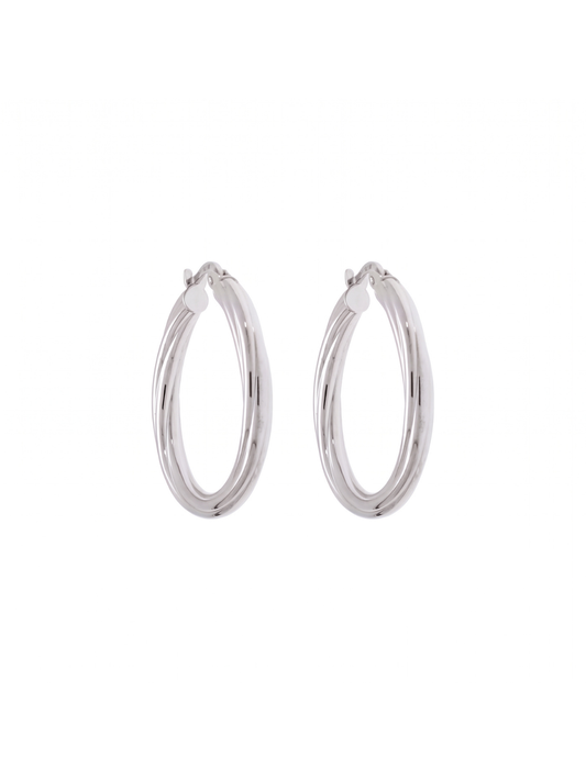 9ct White Gold Twist Hoop Earrings 25mm