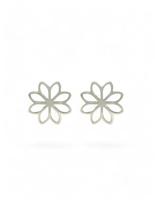 Open Flower Stud Earrings 11mm in 9ct White Gold