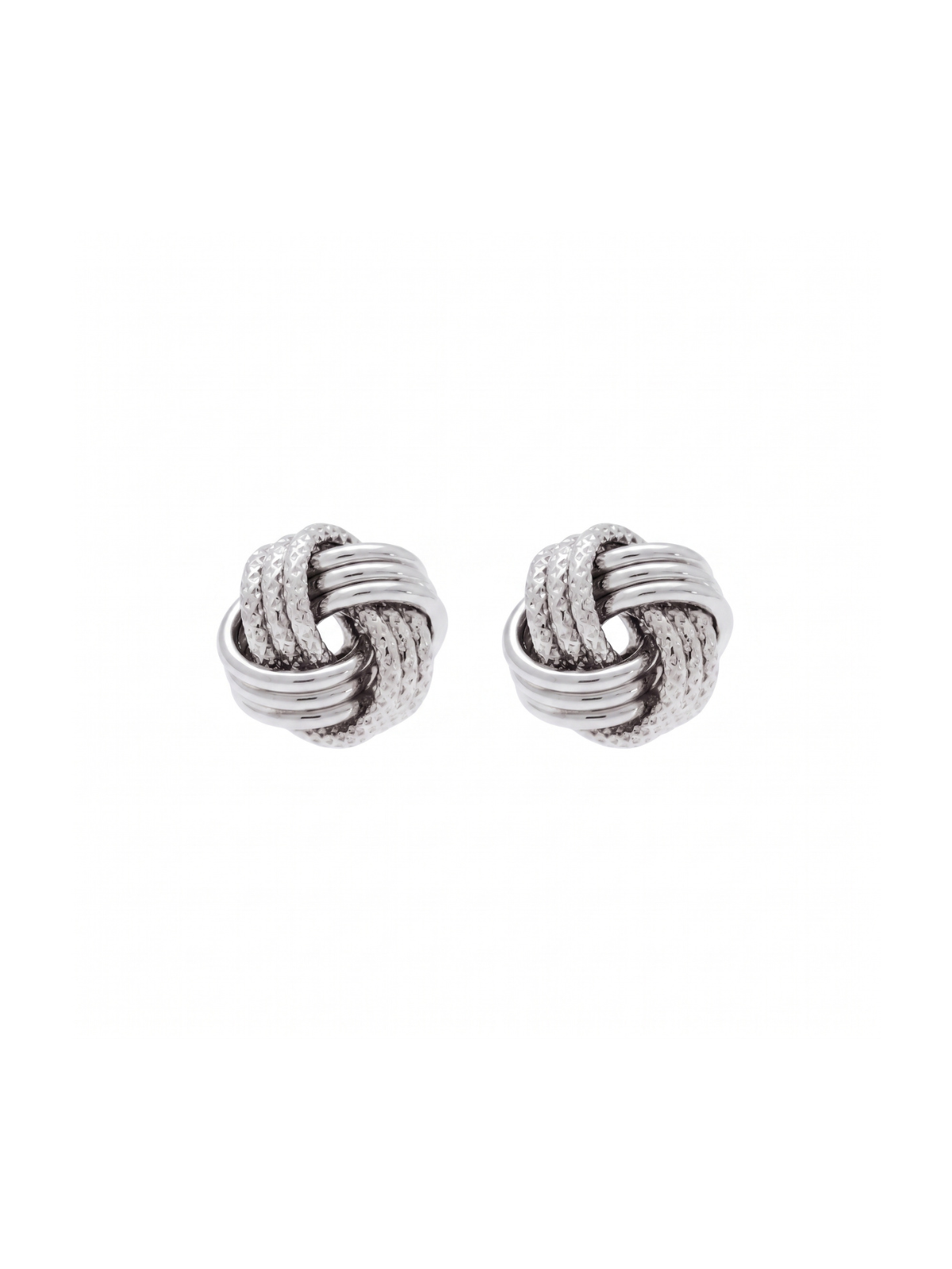 9ct White Gold Knot Stud Earrings 9.5mm x 9.5mm with Polished & Textured Finish