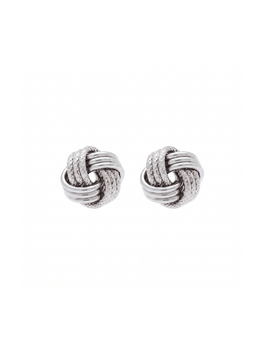 9ct White Gold Knot Stud Earrings 9.5mm x 9.5mm with Polished & Textured Finish